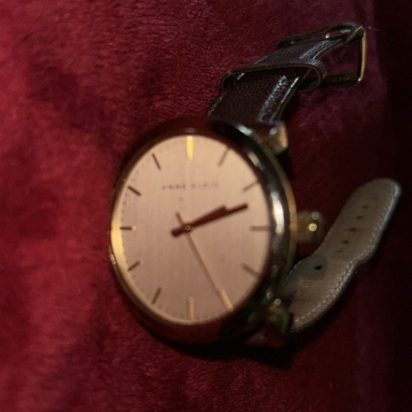Anne Klein Genuine brown leather Strap Logo Dial gold tone wristwatch - Picture 9 of 13